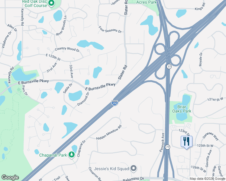 map of restaurants, bars, coffee shops, grocery stores, and more near 3509 East Burnsville Parkway in Burnsville
