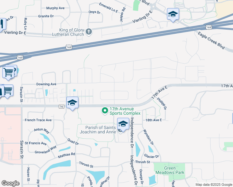 map of restaurants, bars, coffee shops, grocery stores, and more near 2795 King Avenue in Shakopee