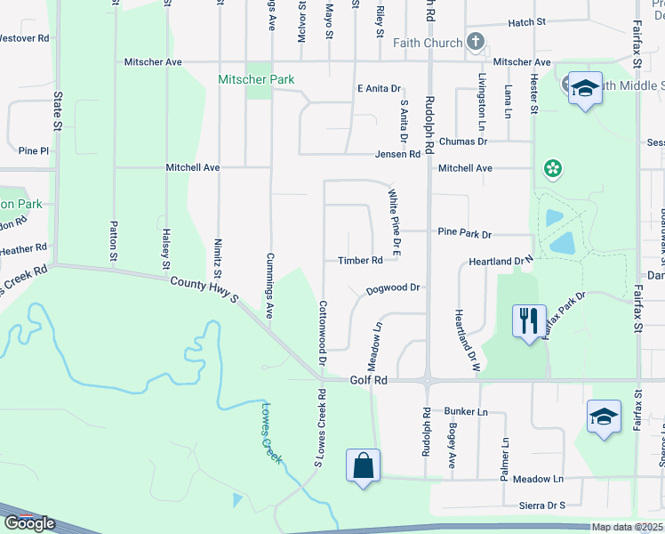 map of restaurants, bars, coffee shops, grocery stores, and more near 1203 Timber Road in Eau Claire