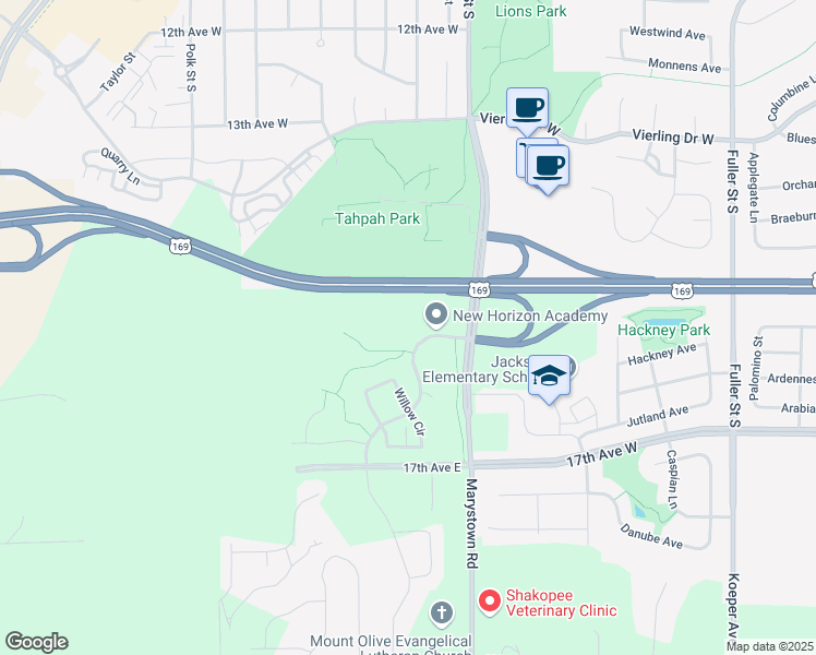 map of restaurants, bars, coffee shops, grocery stores, and more near 12226 Marystown Road in Shakopee