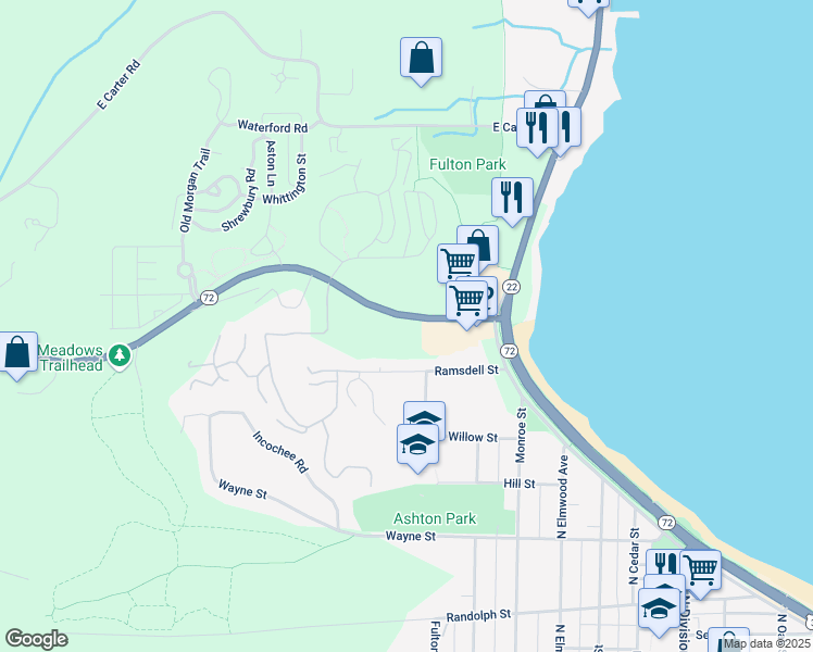 map of restaurants, bars, coffee shops, grocery stores, and more near 10762 East Traverse Highway in Traverse City