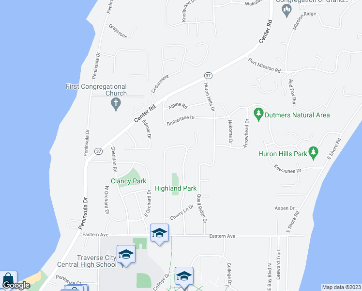 map of restaurants, bars, coffee shops, grocery stores, and more near 929 Allouez Trail in Traverse City