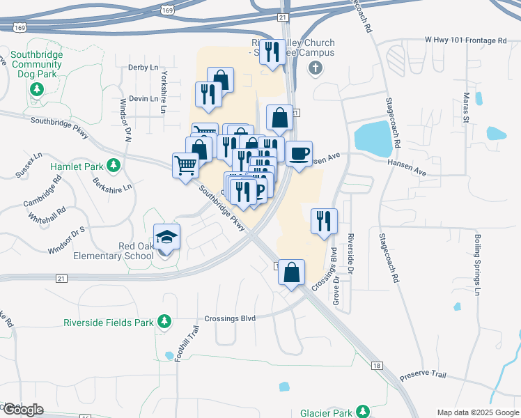map of restaurants, bars, coffee shops, grocery stores, and more near 8030 Old Carriage Court in Shakopee