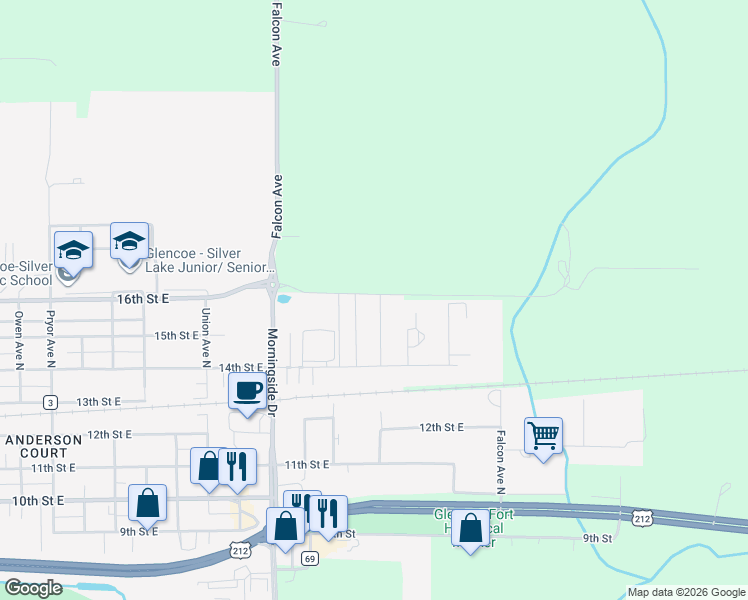 map of restaurants, bars, coffee shops, grocery stores, and more near 1520 Ranger Drive North in Glencoe