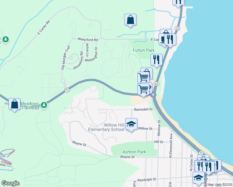 map of restaurants, bars, coffee shops, grocery stores, and more near 10694 East Traverse Highway in Traverse City