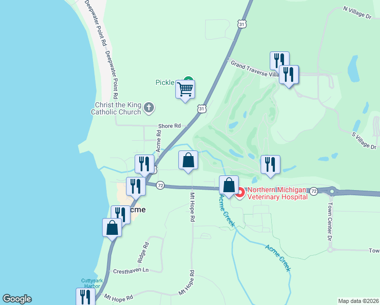 map of restaurants, bars, coffee shops, grocery stores, and more near 6121 Holt Road in Williamsburg