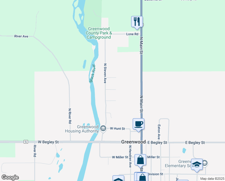 map of restaurants, bars, coffee shops, grocery stores, and more near 608 North Steven Avenue in Greenwood