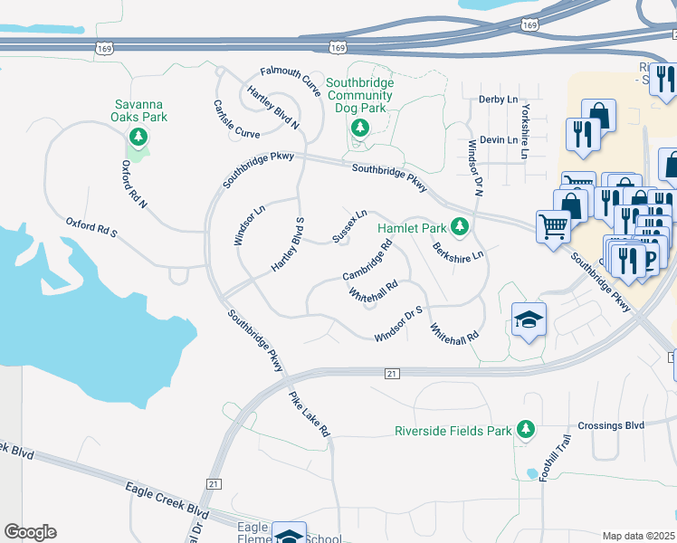 map of restaurants, bars, coffee shops, grocery stores, and more near 6911 Cambridge Road in Shakopee