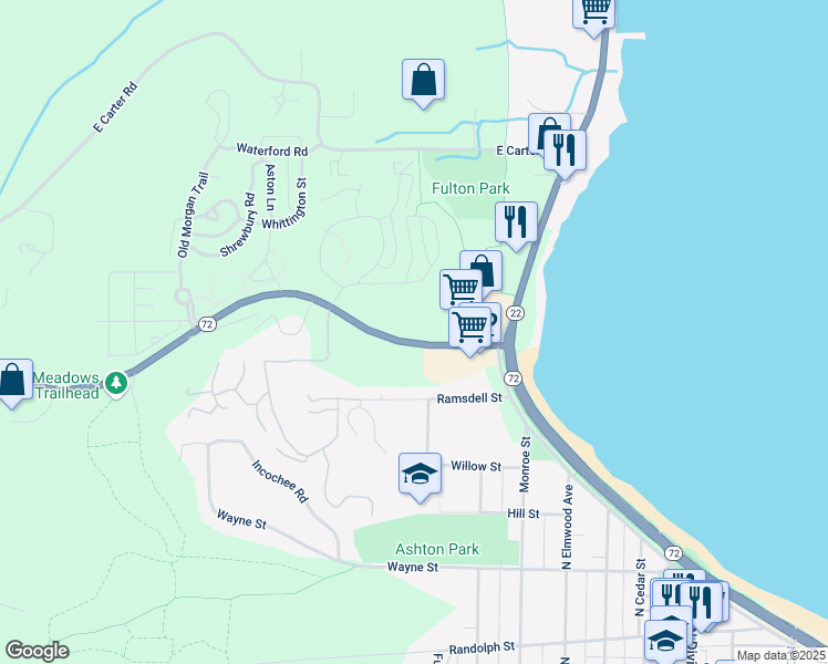 map of restaurants, bars, coffee shops, grocery stores, and more near 10762 East Traverse Highway in Traverse City