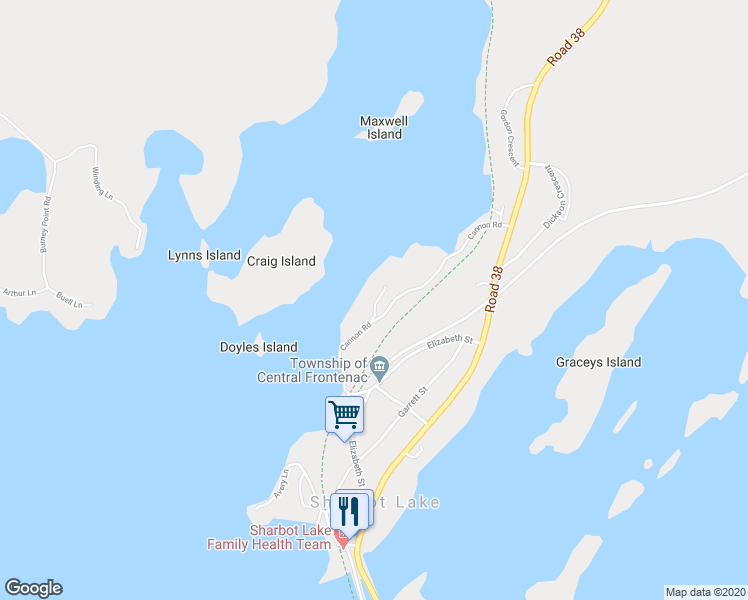 map of restaurants, bars, coffee shops, grocery stores, and more near 1015 Legion Road in Central Frontenac