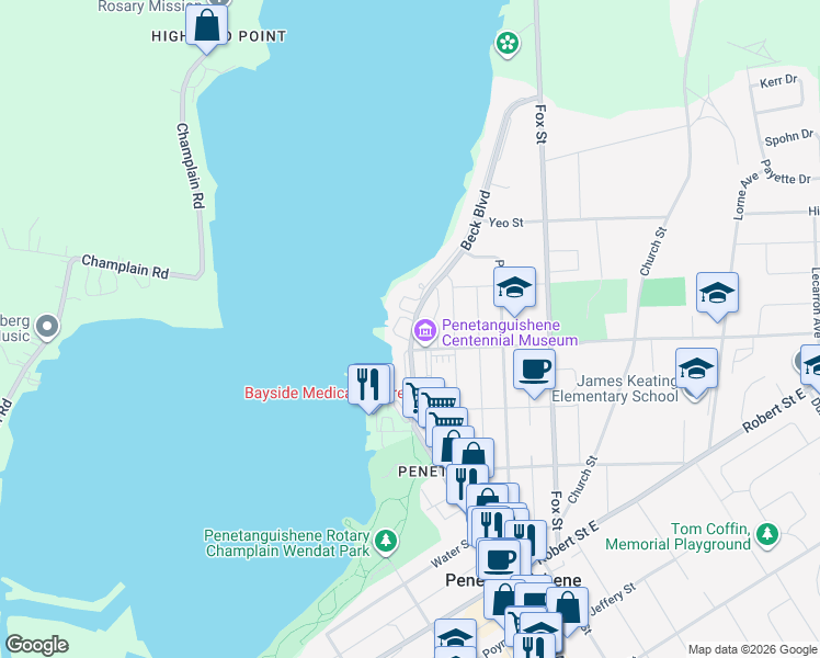 map of restaurants, bars, coffee shops, grocery stores, and more near 8 Beck Boulevard in Penetanguishene