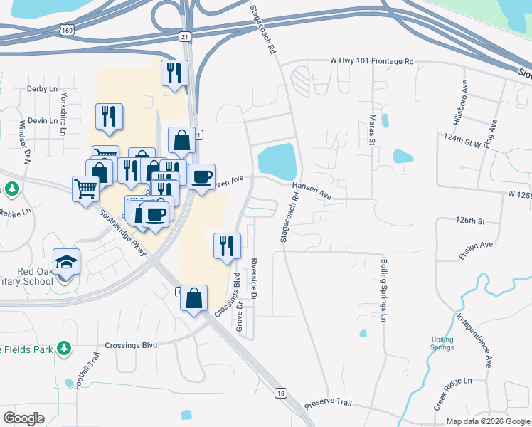 map of restaurants, bars, coffee shops, grocery stores, and more near 8480 Grove Circle in Shakopee