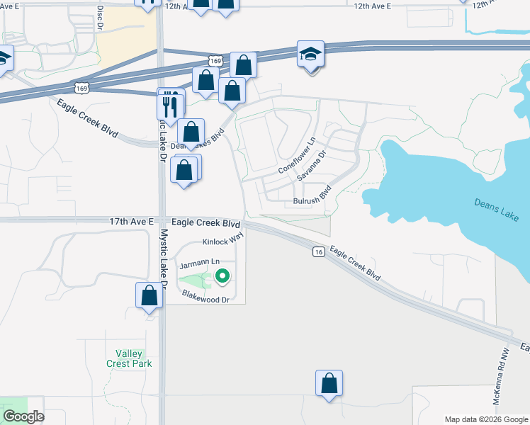 map of restaurants, bars, coffee shops, grocery stores, and more near 4458 Bulrush Boulevard in Shakopee