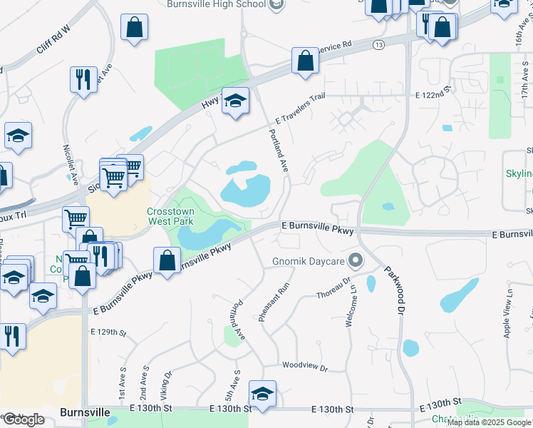 map of restaurants, bars, coffee shops, grocery stores, and more near in Burnsville