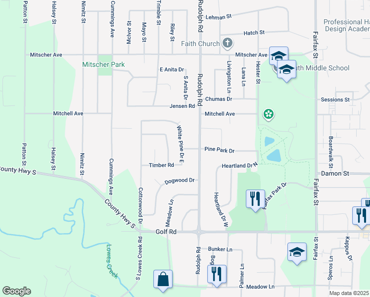 map of restaurants, bars, coffee shops, grocery stores, and more near 1516 Pine Park Drive in Eau Claire