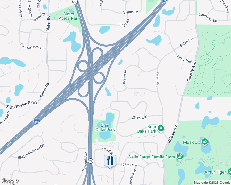 map of restaurants, bars, coffee shops, grocery stores, and more near 2096 Royale Court in Eagan