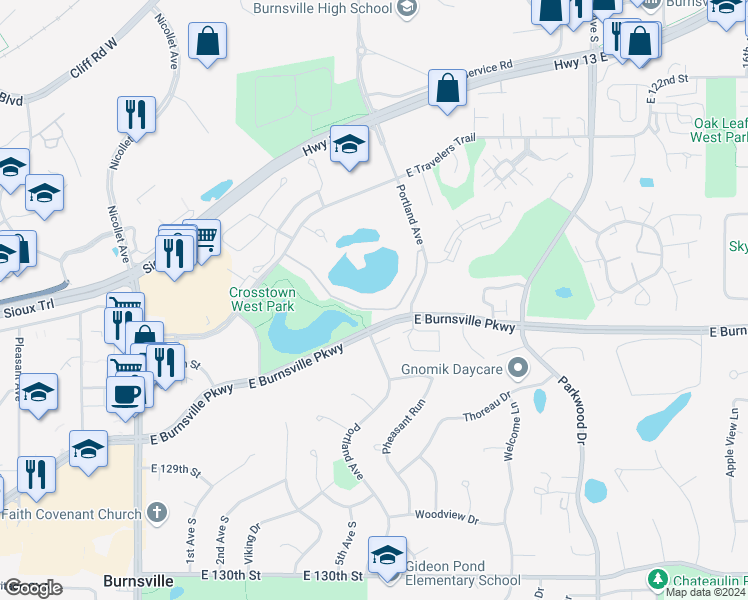 map of restaurants, bars, coffee shops, grocery stores, and more near in Burnsville