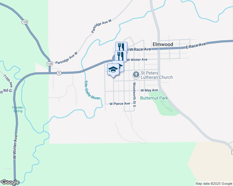 map of restaurants, bars, coffee shops, grocery stores, and more near 404 Scott Street North in Elmwood