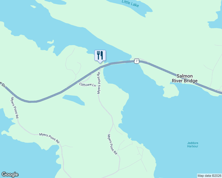map of restaurants, bars, coffee shops, grocery stores, and more near 638 Myers Point Road in Head of Jeddore