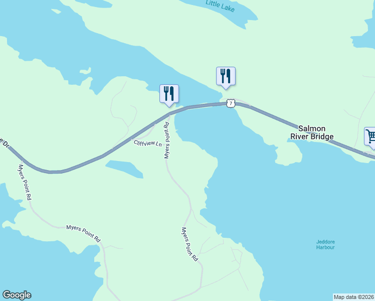 map of restaurants, bars, coffee shops, grocery stores, and more near 636 Myers Point Road in Head of Jeddore