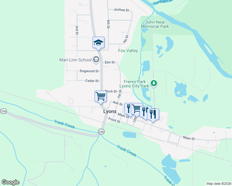 map of restaurants, bars, coffee shops, grocery stores, and more near 636 Birch Street in Lyons