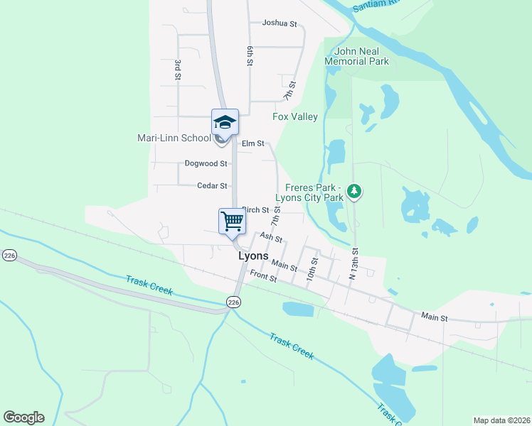 map of restaurants, bars, coffee shops, grocery stores, and more near 636 Birch Street in Lyons