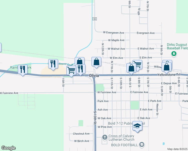 map of restaurants, bars, coffee shops, grocery stores, and more near in Olivia