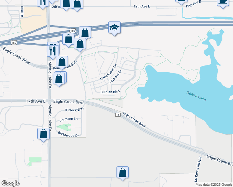 map of restaurants, bars, coffee shops, grocery stores, and more near 4670 Bulrush Boulevard in Shakopee