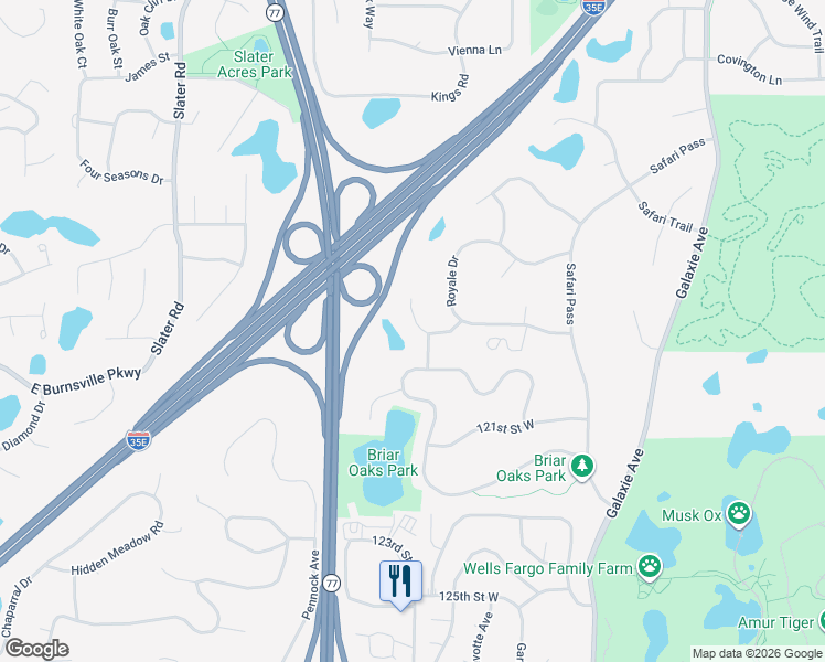 map of restaurants, bars, coffee shops, grocery stores, and more near 2096 Royale Court in Eagan