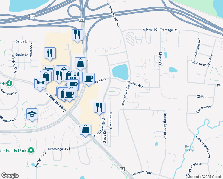 map of restaurants, bars, coffee shops, grocery stores, and more near 8400 Grove Circle in Shakopee
