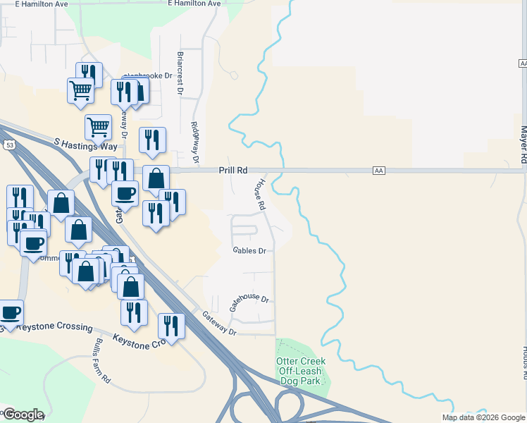 map of restaurants, bars, coffee shops, grocery stores, and more near 3751 House Road in Eau Claire