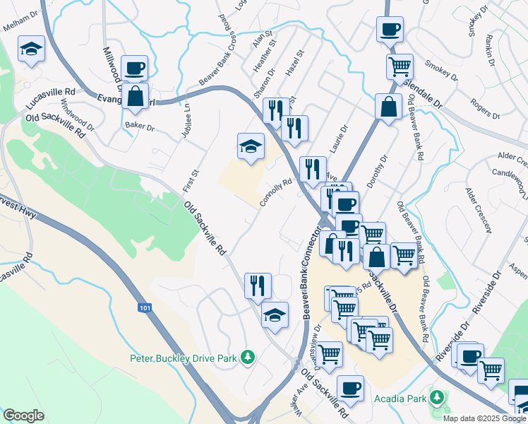 map of restaurants, bars, coffee shops, grocery stores, and more near 50 Connolly Road in Middle Sackville
