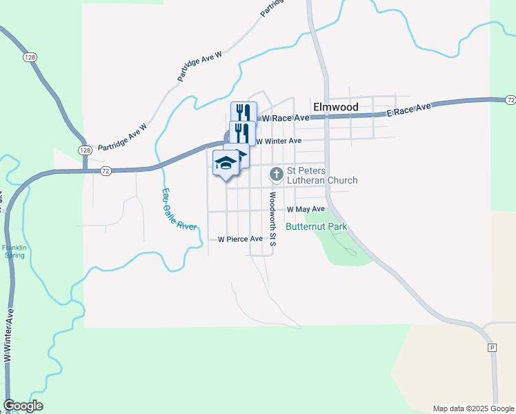 map of restaurants, bars, coffee shops, grocery stores, and more near 330 South Main Street in Elmwood