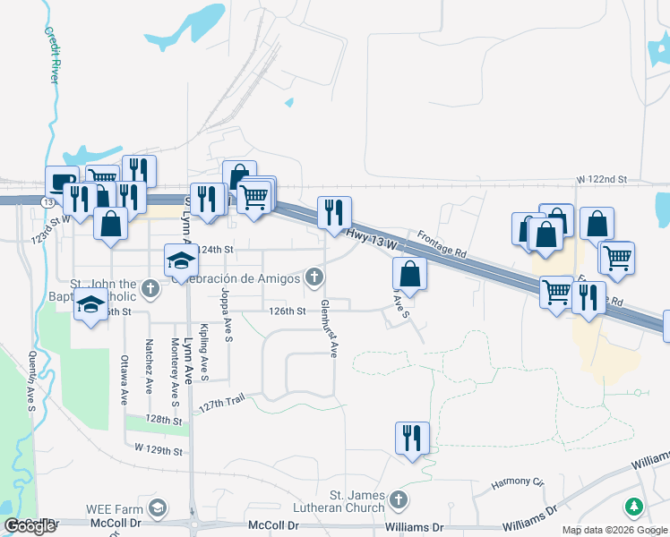 map of restaurants, bars, coffee shops, grocery stores, and more near 3809 Sibley Street in Burnsville