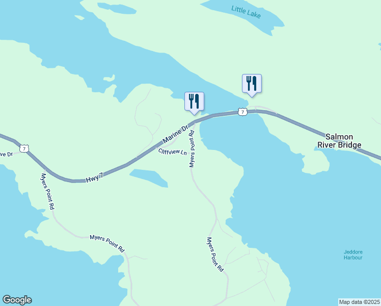 map of restaurants, bars, coffee shops, grocery stores, and more near 70 Cliffview Lane in Head of Jeddore
