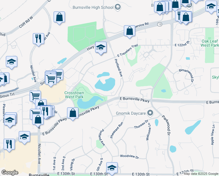 map of restaurants, bars, coffee shops, grocery stores, and more near in Burnsville