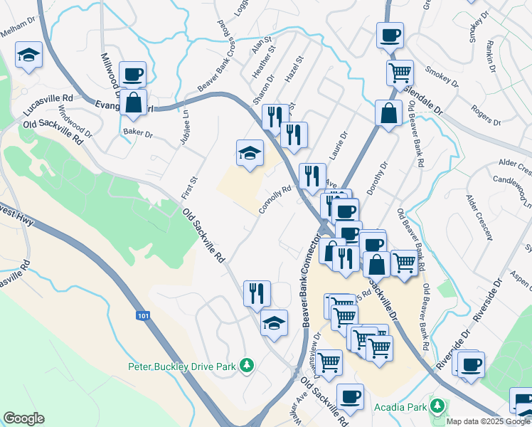 map of restaurants, bars, coffee shops, grocery stores, and more near 50 Connolly Road in Middle Sackville