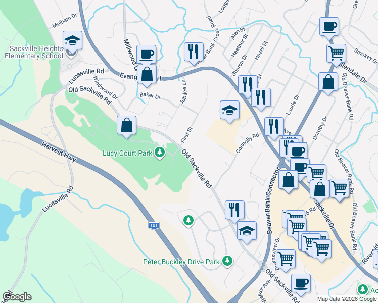 map of restaurants, bars, coffee shops, grocery stores, and more near 953 Old Sackville Road in Middle Sackville