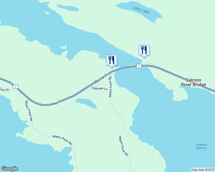map of restaurants, bars, coffee shops, grocery stores, and more near 70 Cliffview Lane in Head of Jeddore
