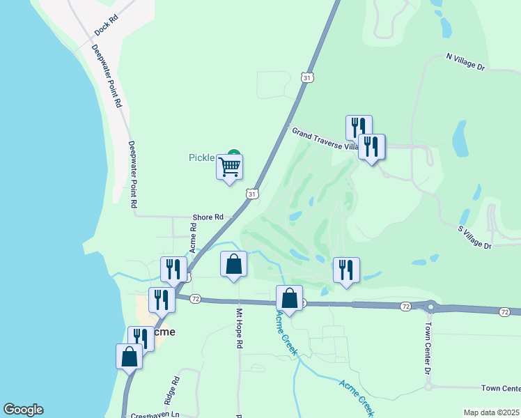 map of restaurants, bars, coffee shops, grocery stores, and more near 5545 Golfview Court in Williamsburg
