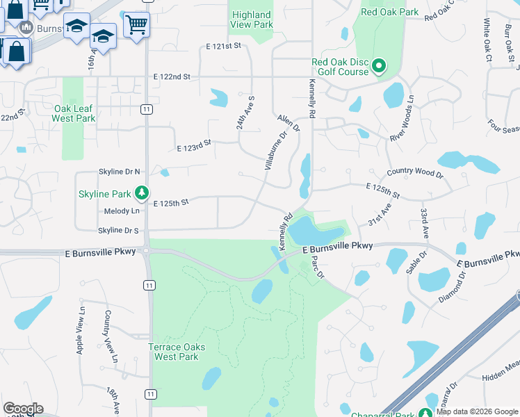 map of restaurants, bars, coffee shops, grocery stores, and more near 12412 Villaburne Drive in Burnsville