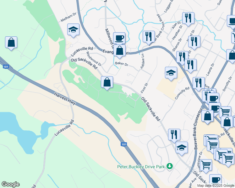 map of restaurants, bars, coffee shops, grocery stores, and more near 5 Lucy Court in Middle Sackville