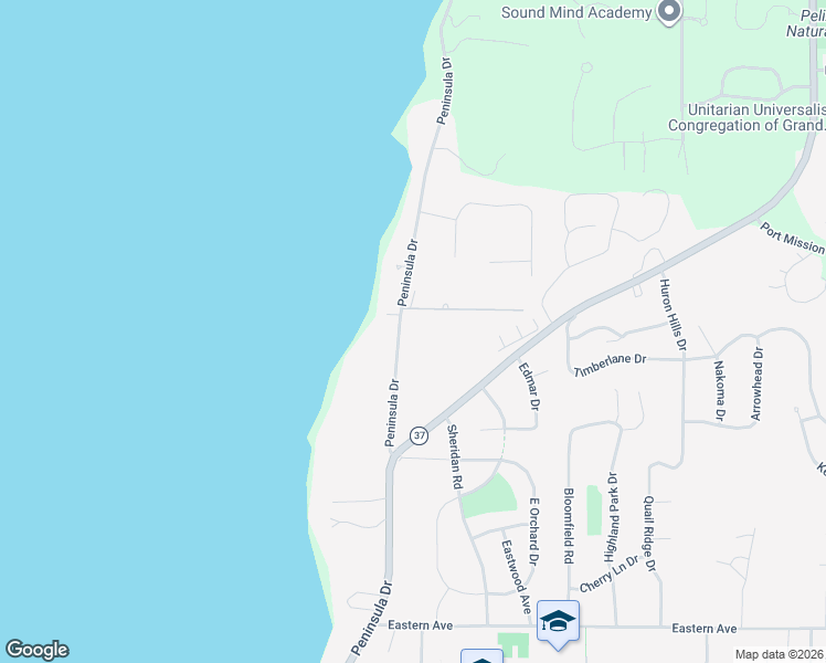 map of restaurants, bars, coffee shops, grocery stores, and more near 6234 Peninsula Drive in Traverse City