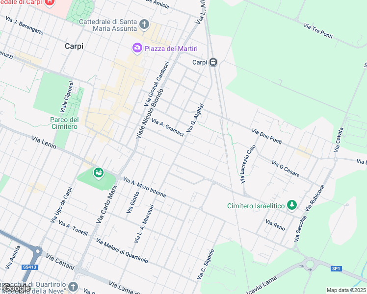 map of restaurants, bars, coffee shops, grocery stores, and more near 15 Via G. Amendola in Carpi