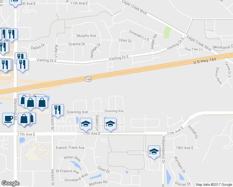 map of restaurants, bars, coffee shops, grocery stores, and more near 1555 Balinese Street in Shakopee