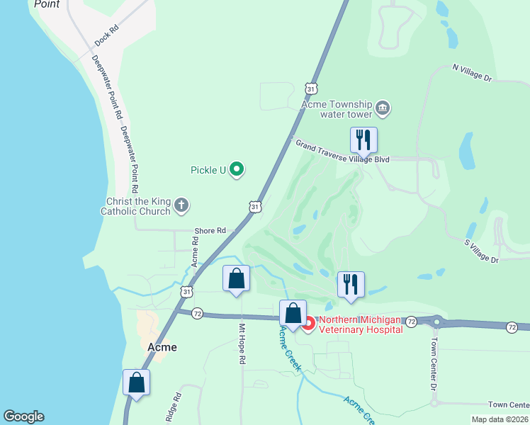 map of restaurants, bars, coffee shops, grocery stores, and more near 5545 Golfview Court in Williamsburg