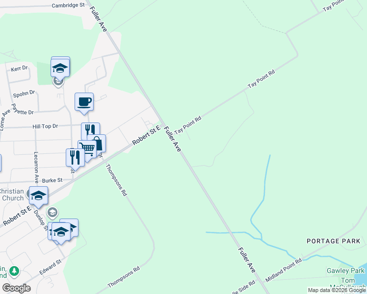map of restaurants, bars, coffee shops, grocery stores, and more near 735 Fuller Avenue in Penetanguishene