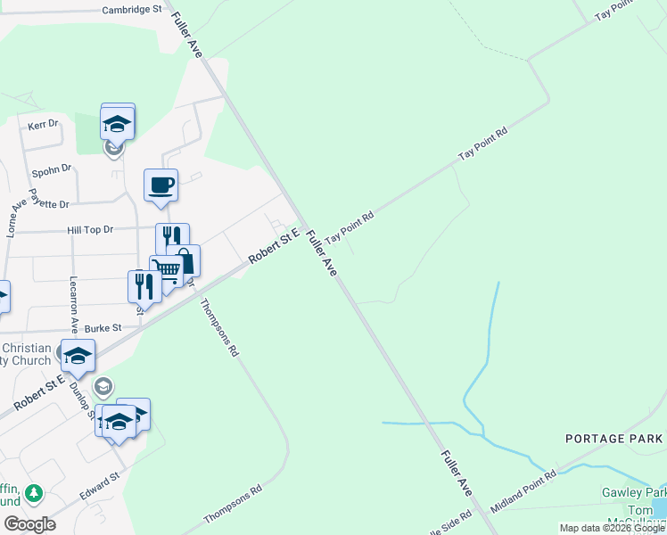 map of restaurants, bars, coffee shops, grocery stores, and more near 735 Fuller Avenue in Penetanguishene