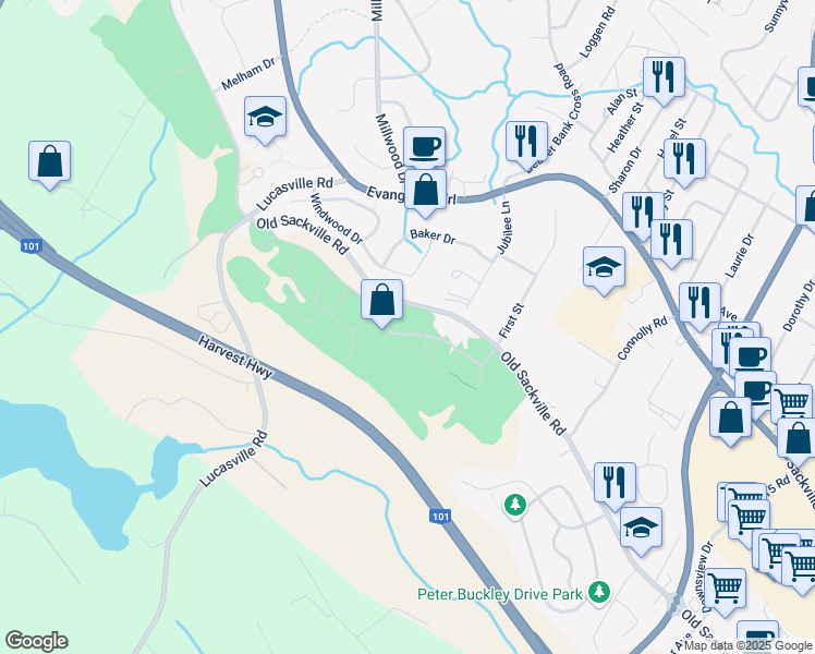 map of restaurants, bars, coffee shops, grocery stores, and more near 103 Claudia Crescent in Middle Sackville