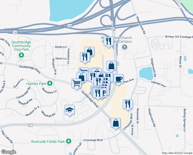 map of restaurants, bars, coffee shops, grocery stores, and more near Old Carriage Rd in Shakopee